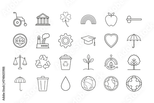 Social Governance Line Editable Icons Set | Public Administration Thin Line Vector Illustration