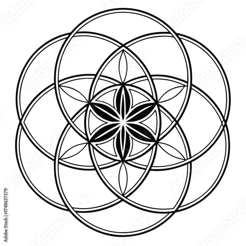 Geometric Flower of Life Sacred Geometry Symbol Black and White spiritual mandala