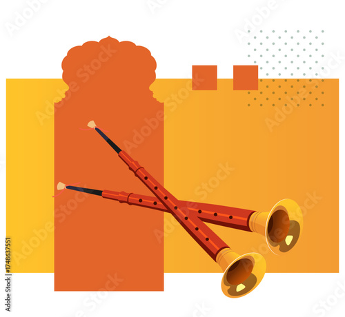 Shehnai is a type of oboe - Musical Instrument - Stock Illustration