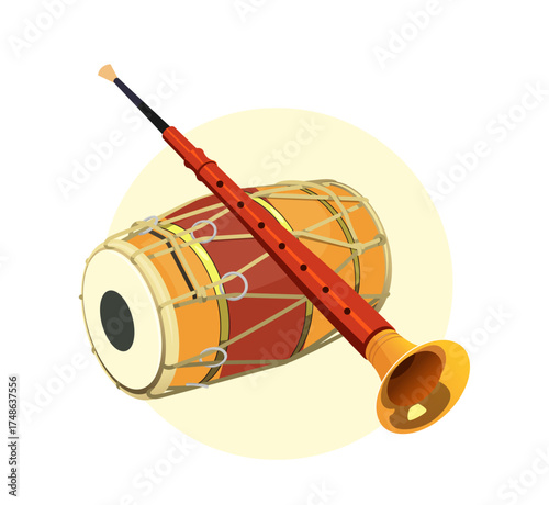 Shehnai and Dholak - Musical Instrument - Stock Illustration