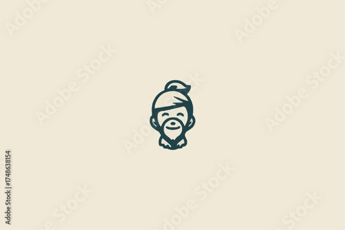 Unique minimalist logo design featuring a cool bearded character with a modern hairstyle, perfect for branding and creative projects needing a stylish mascot