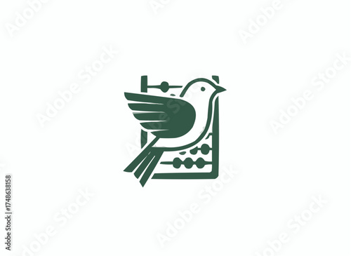 Elegant logo showing a bird perched on an abacus for financial, accounting or business consulting, perfect for a modern company or brand identity