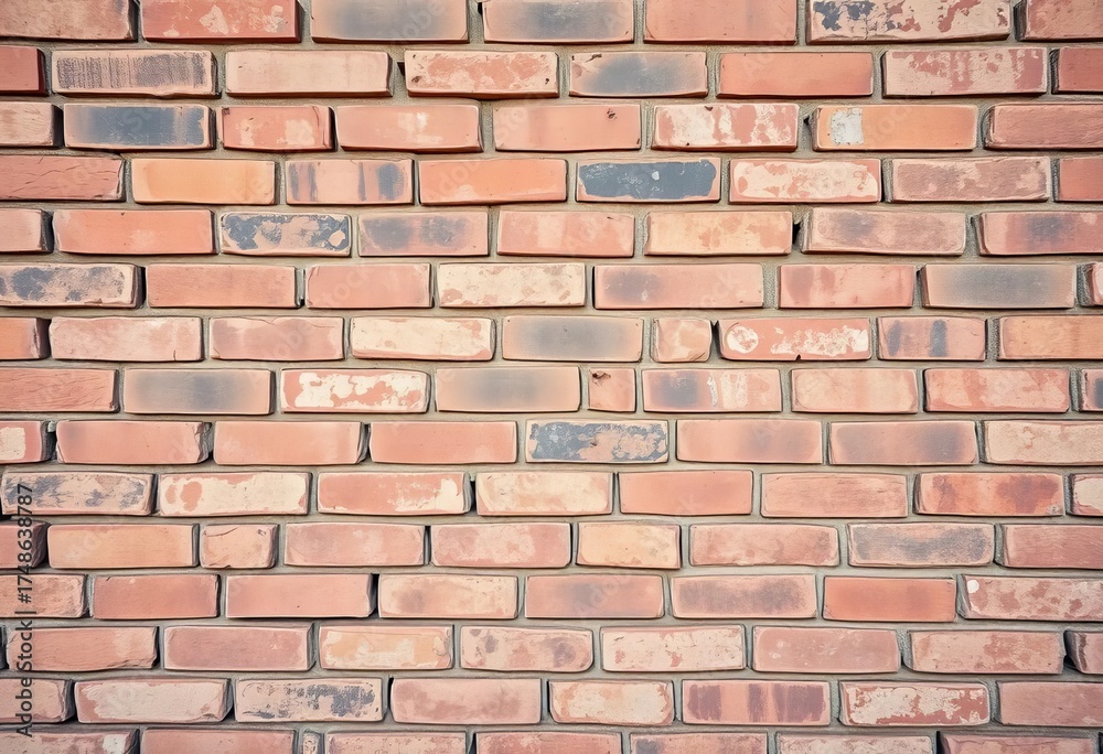 Fototapeta premium A weathered brick wall, showing texture and age, architecture, masonry