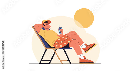 Relaxing In The Sun: A Man Enjoying Leisure And Recreation During The Summer Break