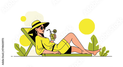 Relaxing Summer Day Depicted With Sunshine, Beverage, and Stylish Garments