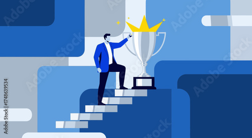 Reaching The Peak: Conceptual Illustration Of Business Success And Accomplishment