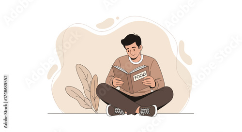 Reading About Food: A Young Individual Engrossed in Culinary Literature Inspiration