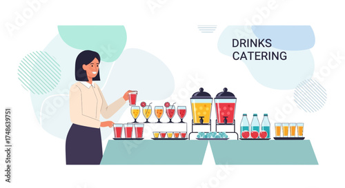 Refreshing Beverage Service at Event, Illustration of Drinks Catering Business
