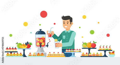 Refreshing Beverage Service At A Gatherings: Summer Drinks And Fruit Buffets Celebration