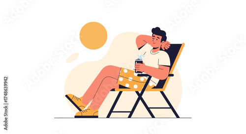 Relaxation in Summer, Person Relaxes, Sunbathing, Enjoying Holiday with Drink