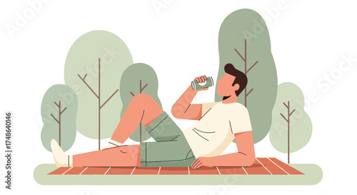 Relaxed Man Enjoying Refreshment In Serene Park Environment Peaceful Afternoon