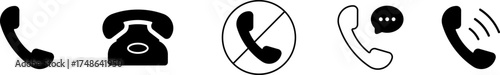 Collection of vintage and modern telephone icons and silhouettes