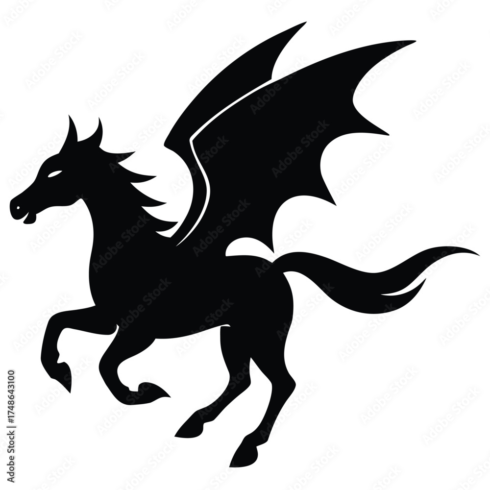 Fototapeta premium Black winged horse silhouette pegasus mythical creature