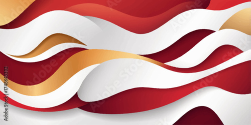 Vector illustration of a wavy ribbon banner design featuring a seamless pattern of candy canes on a red background element