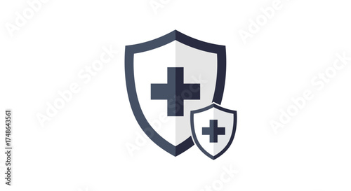 Strong health protection shields with medical cross, showcasing security and safety in healthcare, insurance, and digital security solutions online