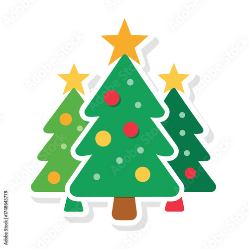 Wallpaper Mural Green christmas trees with stars and ornaments yellow stars Torontodigital.ca
