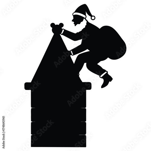 Santa climbing chimney with toy sack santa claus gifts