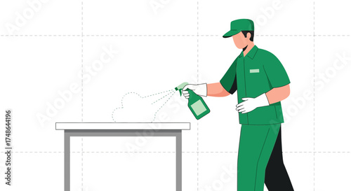 Sanitation Worker Spraying Disinfectant Creating Spotless Surface for Cleanliness
