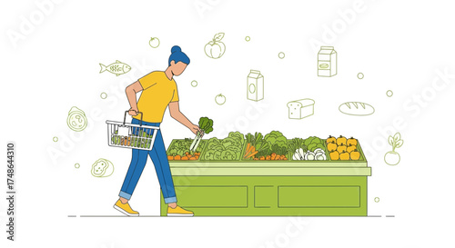 Shopper Chooses Fresh Produce From The Grocery Store's Vibrant Vegetable Selection