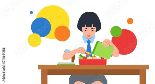 Schoolgirl Preparing Lunchbox Concept With Appealing Geometric Shapes And Vivid Colors
