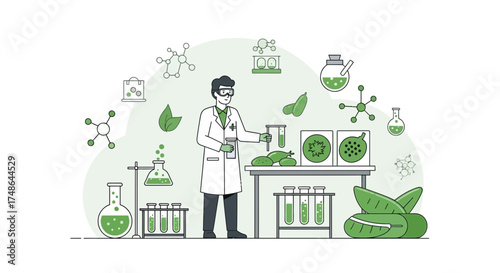 Scientist Analyzing Vegetables In Laboratory: Illustrative Scientific Research Artwork