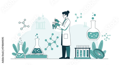 Scientist Conducting Laboratory Experiment With Molecular Structures and Chemical Equipment