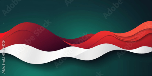 Red and white national flags of Austria and Indonesia waving as a patriotic banner and symbol of the country