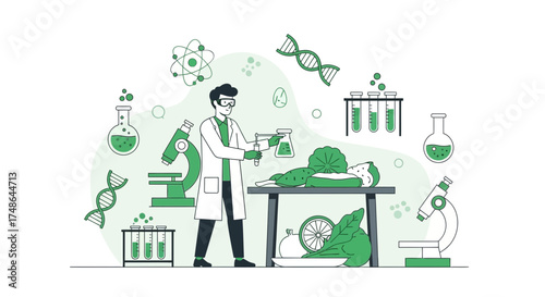 Scientist Performing Vegetable Examination Inside Well-Equipped Laboratory Vector Illustration