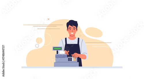 Smiling Cashier Registers Transactions At A Payment Point In A Retail Business