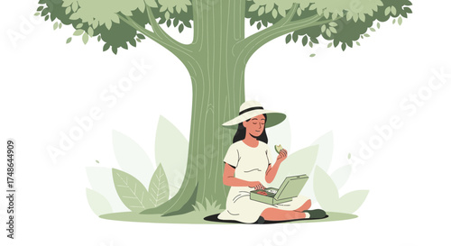 Serene Lunch Beneath The Tree: A Moment Of Tranquility And Leisurely Enjoyment