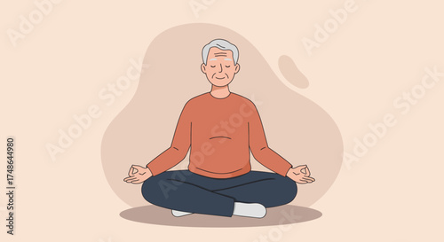 Serene Elderly Man Meditating in a Lotus Pose, Practicing Mindfulness and Inner Peace