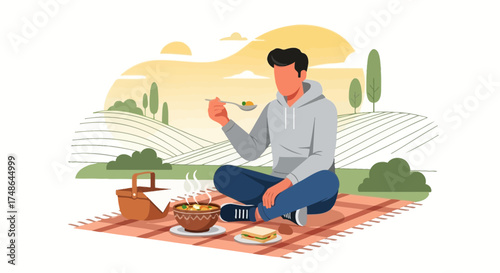 Serene Picnic: A Moment Of Solitude And Culinary Delight Amidst the Natural Scenery