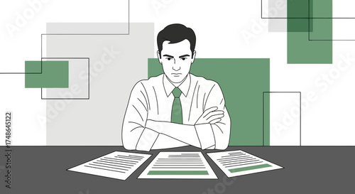 Serious Business Professional Examining Documents In A Modern Minimalist Office Space