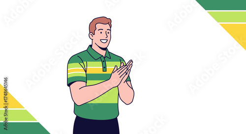 Smiling Person Clapping Hands and Celebrating Success in a Flat Design Illustration