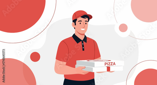 Smiling Pizza Delivery Person Bringing Delicious Hot Pizza To The Customer Quickly