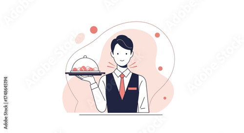 Service Industry Worker Presenting Dish, Catering, Culinary, Professionalism, Customer Service