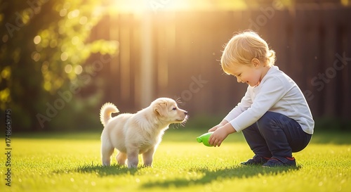Fototapeta Naklejka Na Ścianę i Meble -  A child and his dog