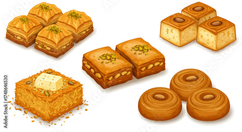 A variety of delicious pastries including baklava and other sweet treats, perfect for dessert or a snack