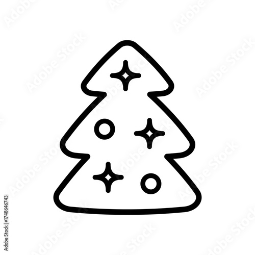 Christmas tree with stars line icon. Xmas design element. Gingerbread Christmas Tree Cookies. Simple vector illustration.