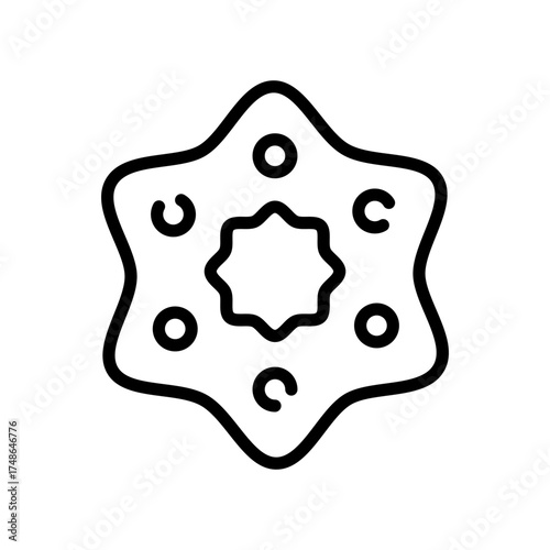 Gingerbread star cookie line icon. Xmas design element. Cracker, biscuit, snack symbol. Traditional Christmas cookies. Vector outline icon isolated on white background.