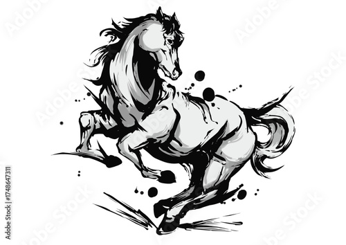 Sumi Ink Horse – Dynamic Brush Stroke Art