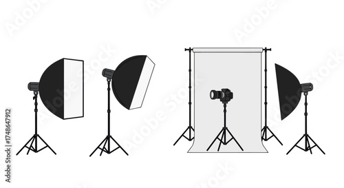 Studio lighting setup with backdrop for professional photography and videography