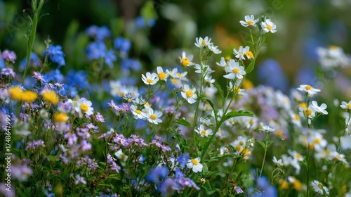 Stunning photo of beautiful wildflowers in a meadow with a shallow depth of field on a sunny day.