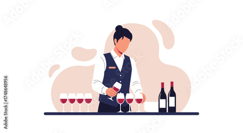 Sommelier Preparing Wine Glasses for Tasting, Professional Wine Expertise Presentation Needed