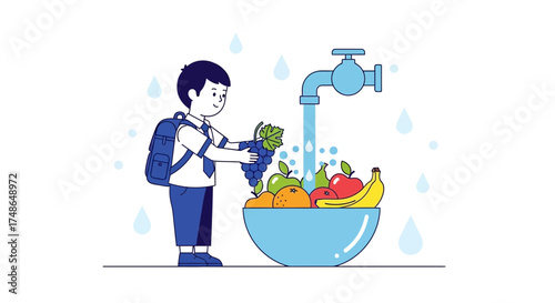 Student Sanitizing Fresh Fruits From A Faucet With Water For Safety