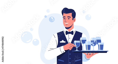 Sophisticated Beverage Service: A Well-dressed Server Presenting Drinks in an Elegant Setting