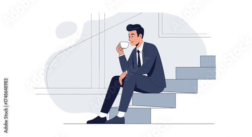Sophisticated Individual In Business Suit Taking Time For Coffee And Contemplation