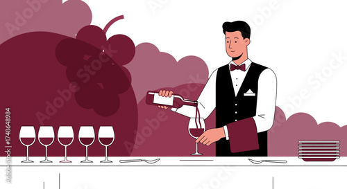 Sommelier Skillfully Pours Wine, Perfecting The Art Of Beverage Service Elegantly