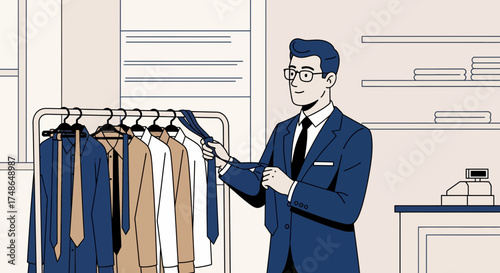 Stylish Businessman Choosing The Right Tie For The Outfit At A Fashion Store