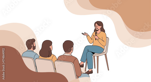 Speaker addressing audience in a meeting or conference giving speech illustration